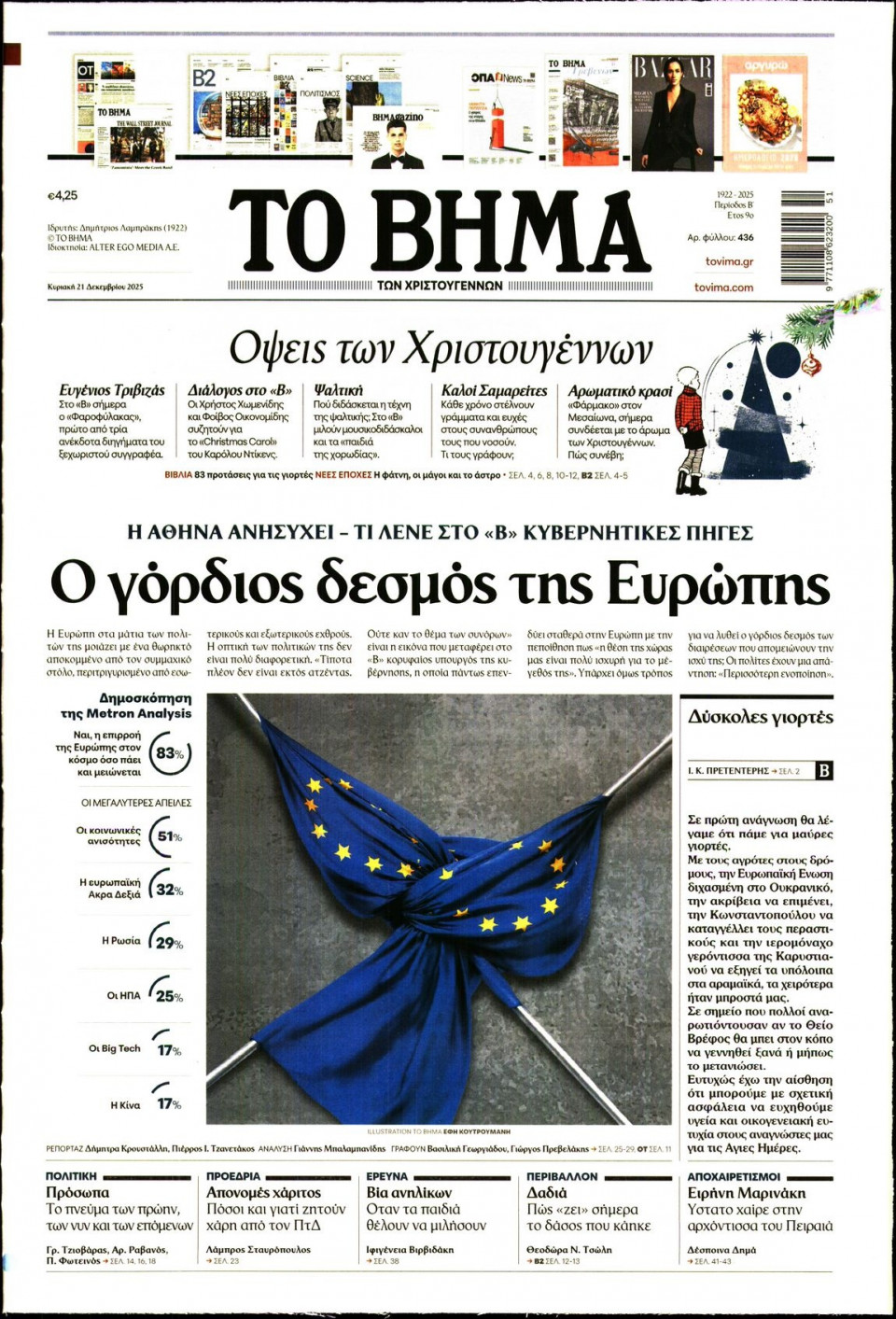 Πρωτοσέλιδο Εφημερίδας - Το Βήμα - 2025-12-21