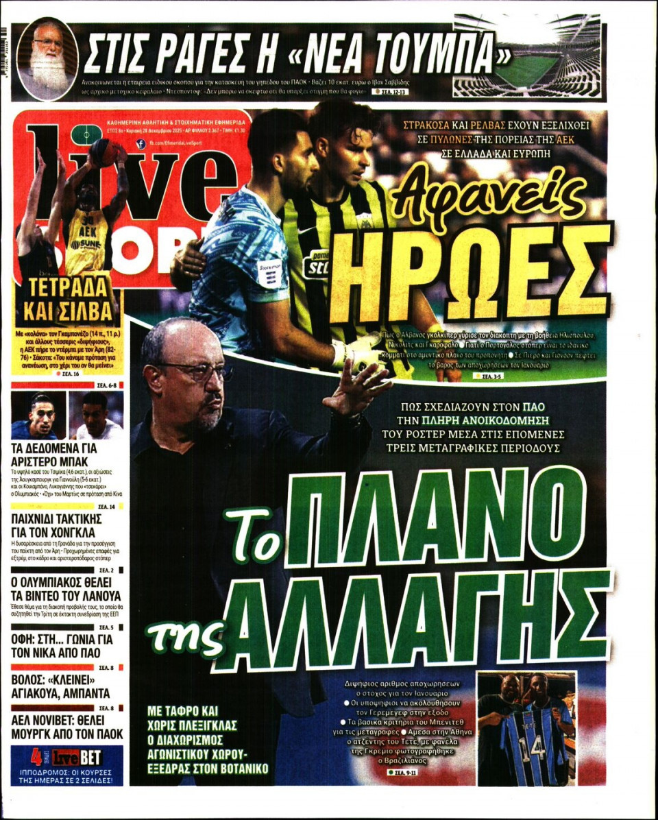 Πρωτοσέλιδο Εφημερίδας - LIVE SPORT ΚΥΡΙΑΚΗΣ - 2025-12-28