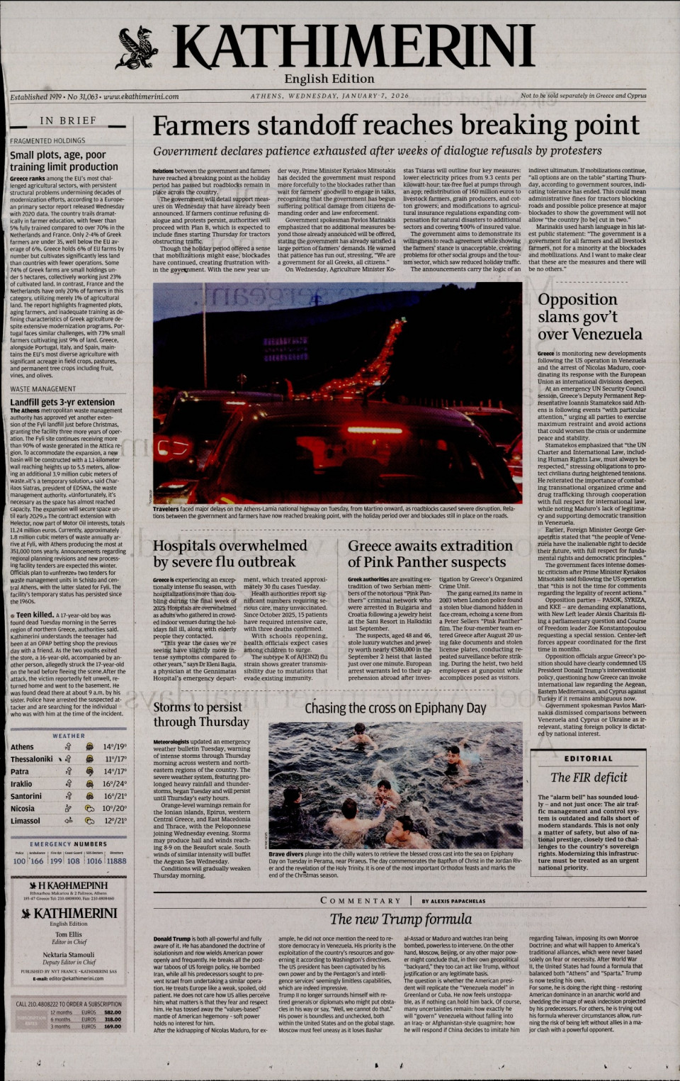 Πρωτοσέλιδο Εφημερίδας - INTERNATIONAL NEW YORK TIMES_KATHIMERINI - 2026-01-07