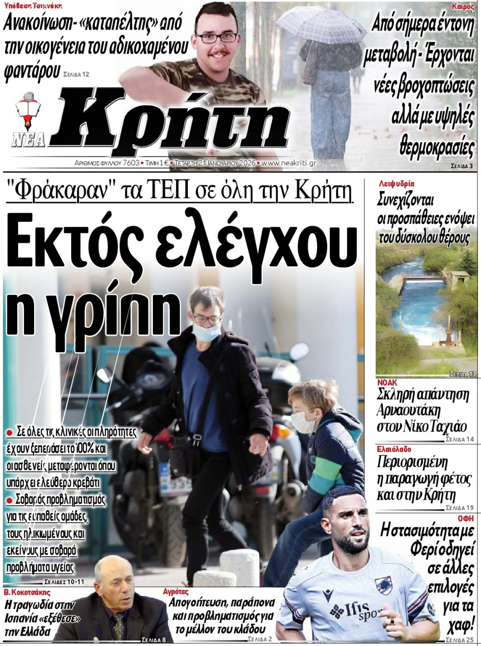 Πρωτοσέλιδο Εφημερίδας - Νέα Κρήτη Ηρακλείου - 2026-01-21