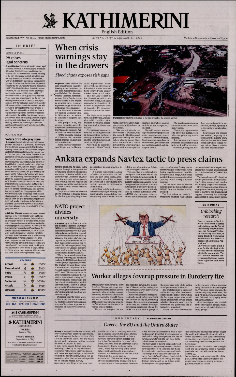 Πρωτοσέλιδο Εφημερίδας - INTERNATIONAL NEW YORK TIMES_KATHIMERINI - 2026-01-23