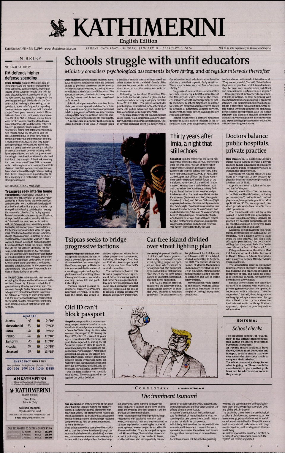 Πρωτοσέλιδο Εφημερίδας - INTERNATIONAL NEW YORK TIMES_KATHIMERINI - 2026-01-31