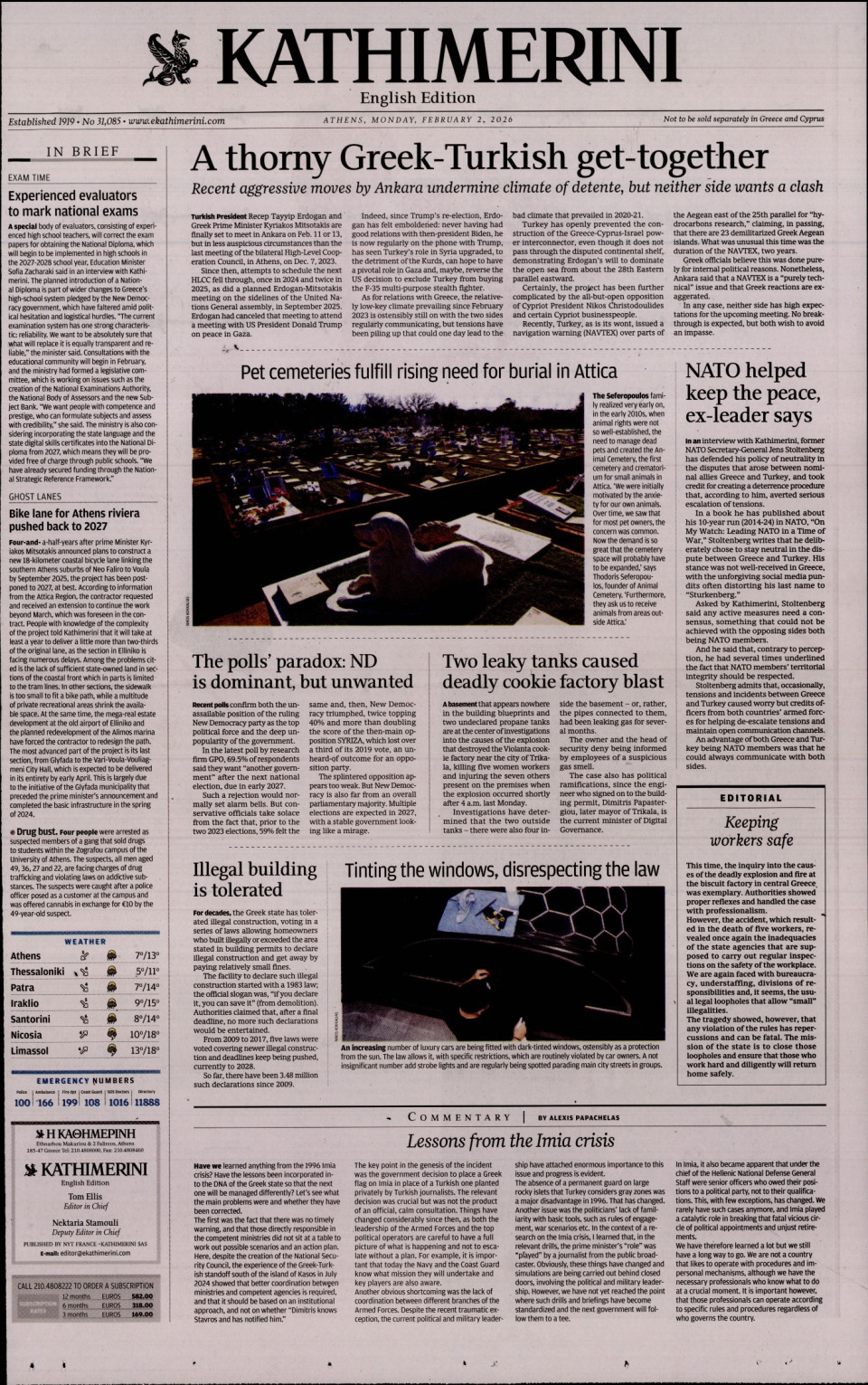 Πρωτοσέλιδο Εφημερίδας - INTERNATIONAL NEW YORK TIMES_KATHIMERINI - 2026-02-02