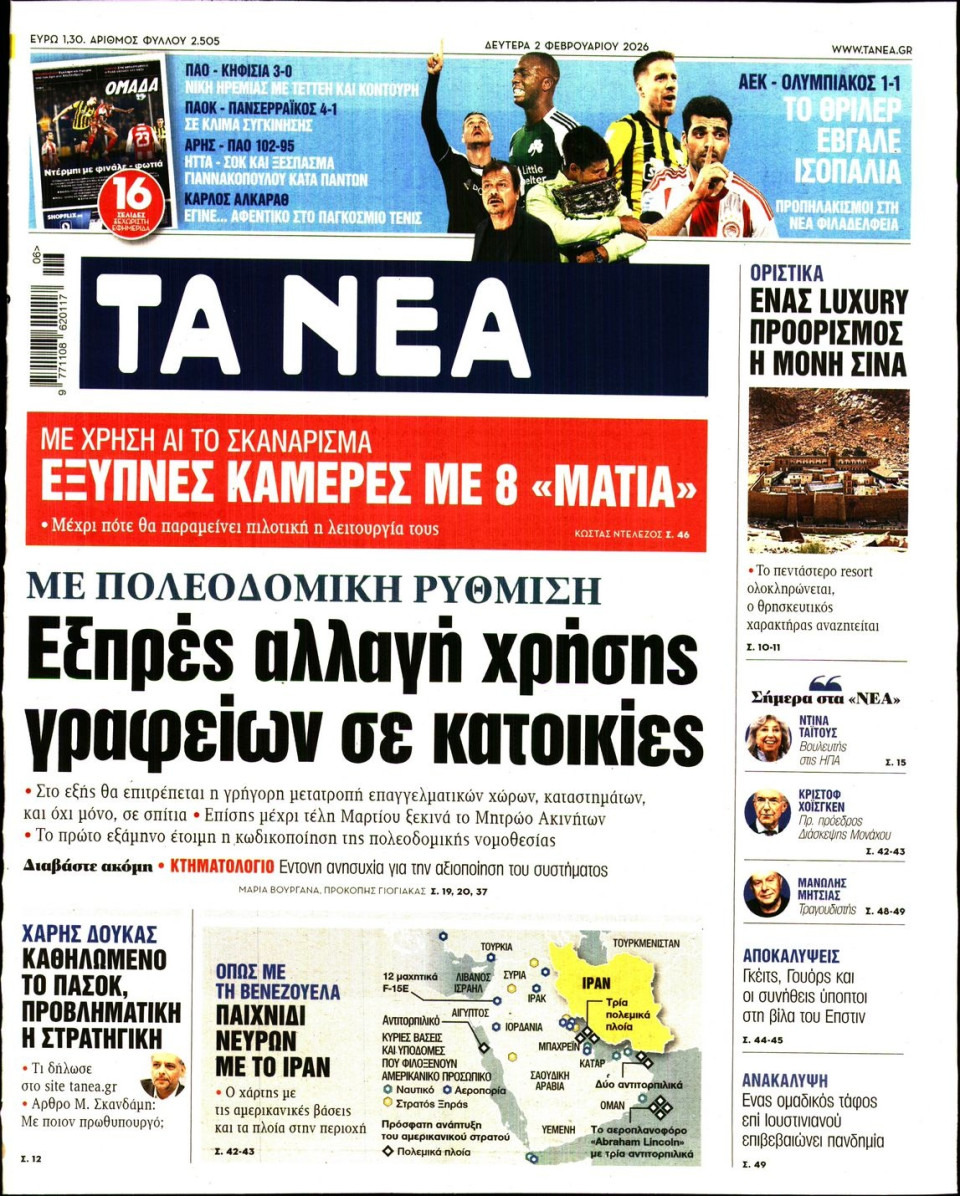 Πρωτοσέλιδο Εφημερίδας - Τα Νέα - 2026-02-02