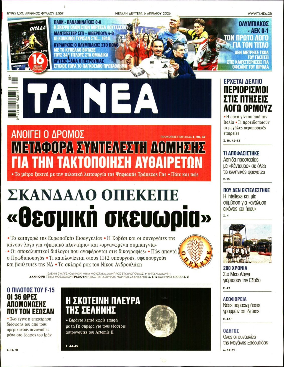 Πρωτοσέλιδο Εφημερίδας - Τα Νέα - 2026-04-06