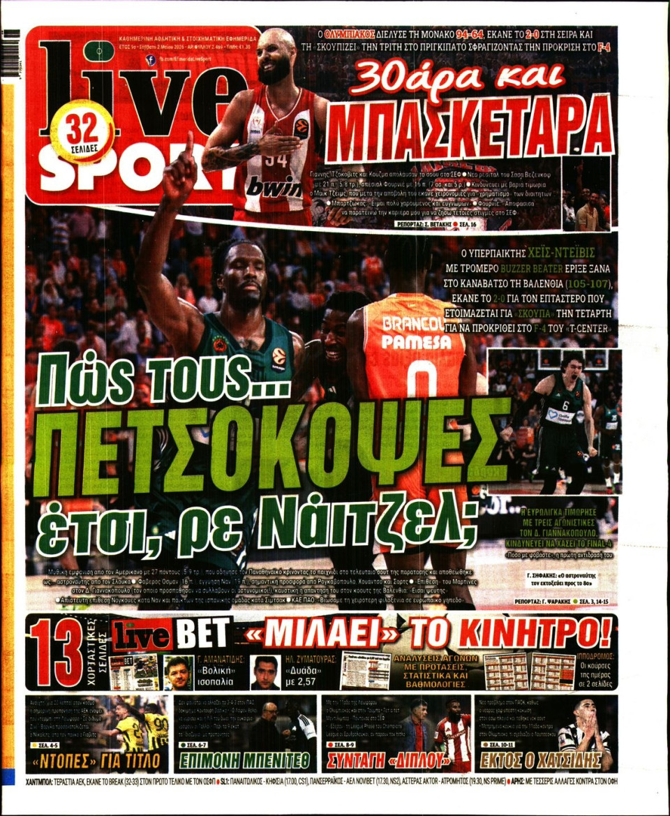 Πρωτοσέλιδο Εφημερίδας - LIVE SPORT - 2026-05-02