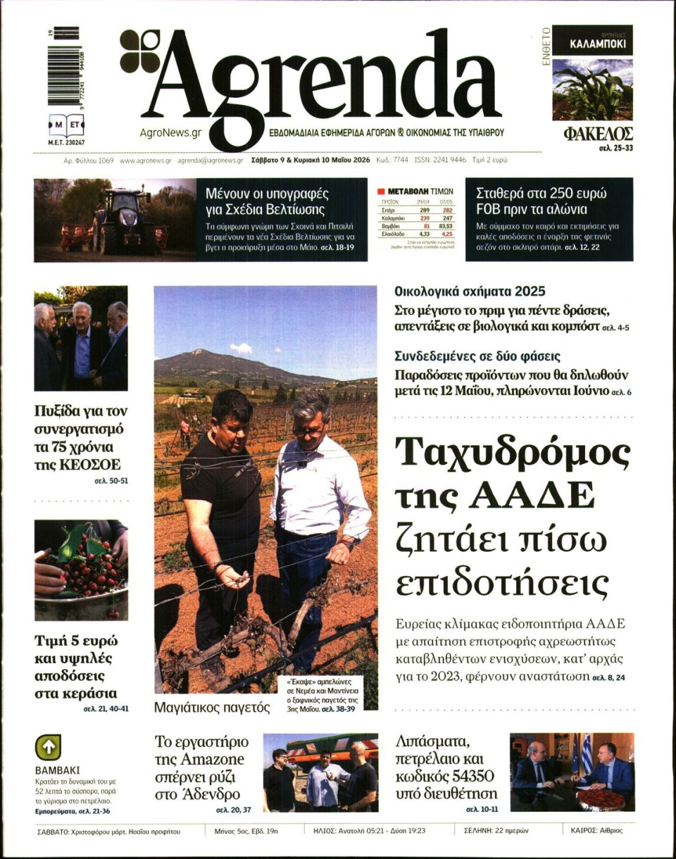 Πρωτοσέλιδο Εφημερίδας - AGRENDA - 2026-05-09