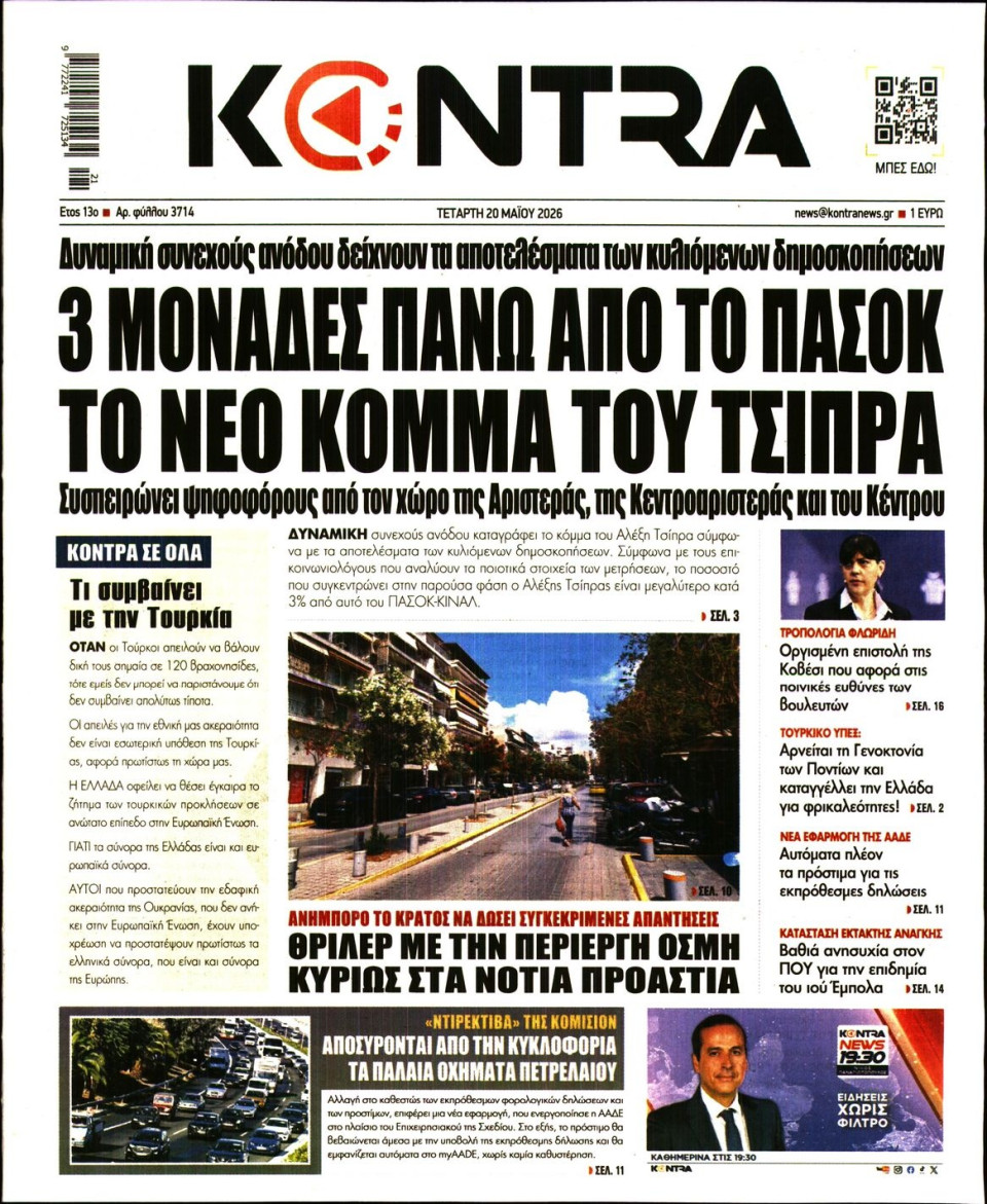 Πρωτοσέλιδο Εφημερίδας - KONTRA NEWS - 2026-05-20