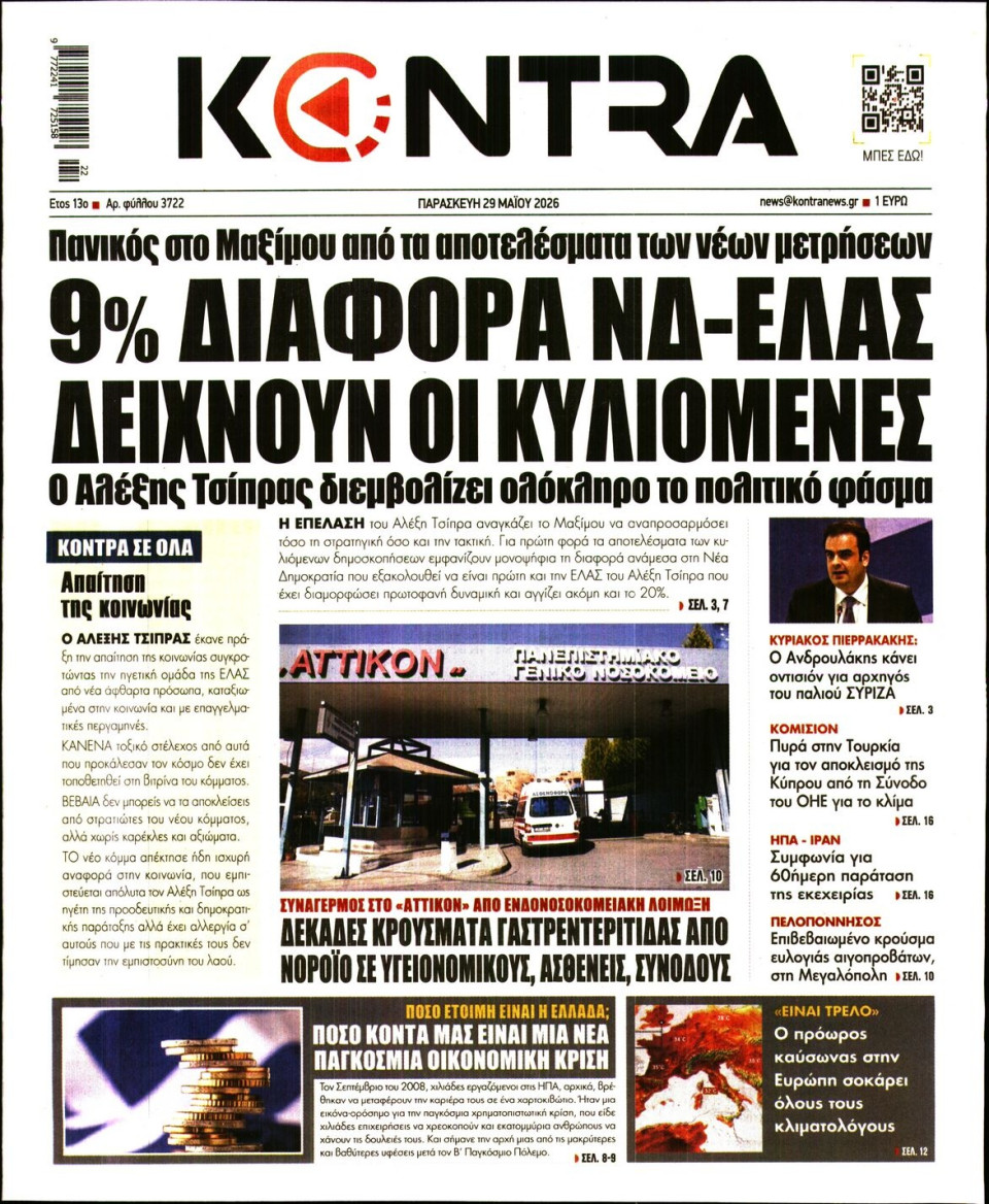 Πρωτοσέλιδο Εφημερίδας - KONTRA NEWS - 2026-05-29