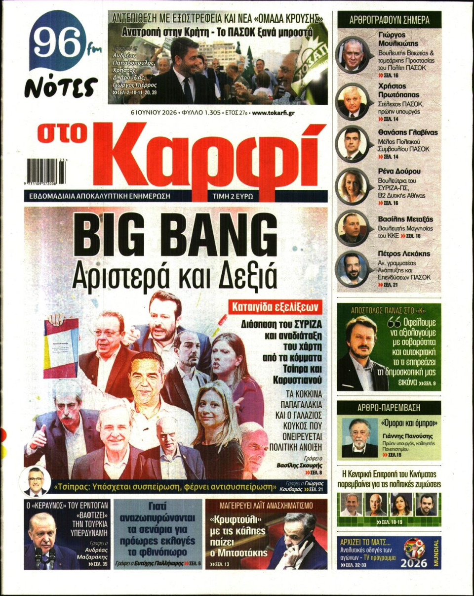 Πρωτοσέλιδο Εφημερίδας - ΚΑΡΦΙ - 2026-06-06