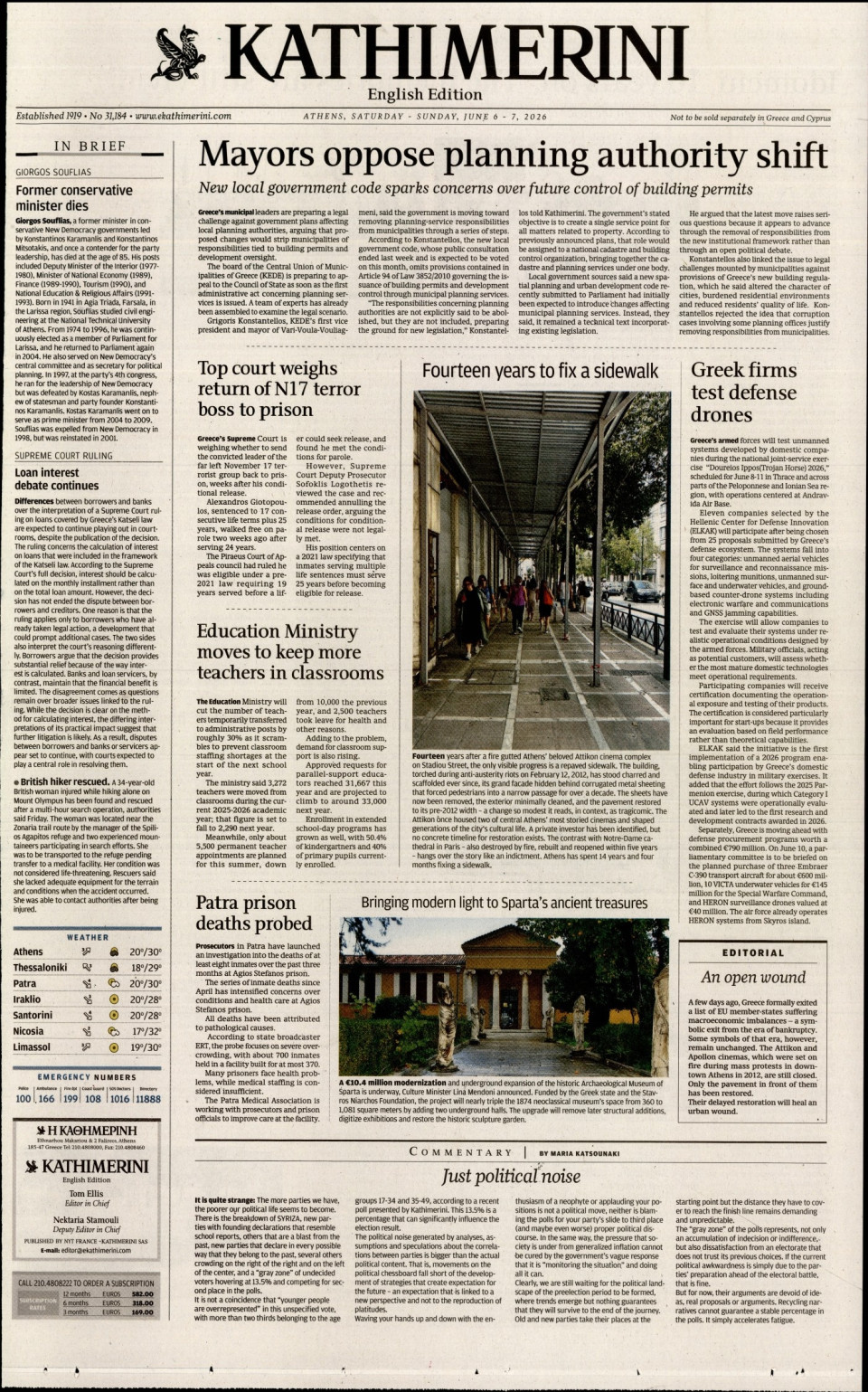 Πρωτοσέλιδο Εφημερίδας - INTERNATIONAL NEW YORK TIMES_KATHIMERINI - 2026-06-06
