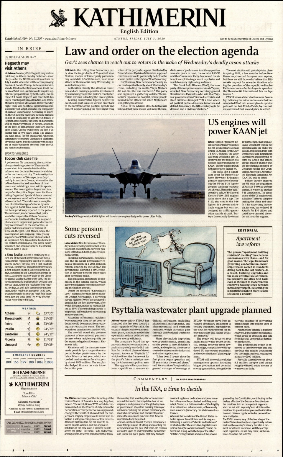 Πρωτοσέλιδο Εφημερίδας - INTERNATIONAL NEW YORK TIMES_KATHIMERINI - 2026-07-03