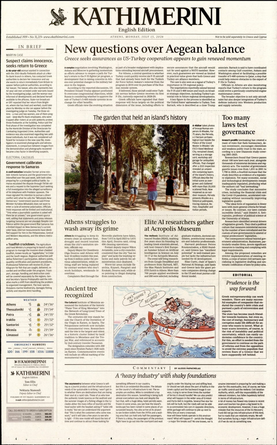 Πρωτοσέλιδο Εφημερίδας - INTERNATIONAL NEW YORK TIMES_KATHIMERINI - 2026-07-13