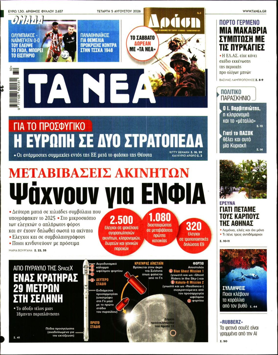 Πρωτοσέλιδο Εφημερίδας - Τα Νέα - 2026-08-05