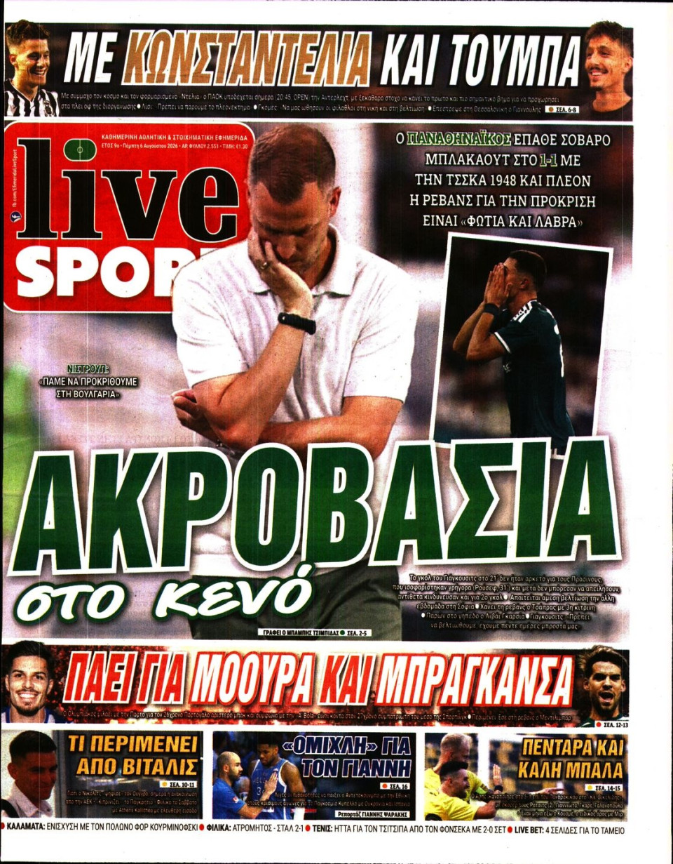 Πρωτοσέλιδο Εφημερίδας - Live Sport - 2026-08-06