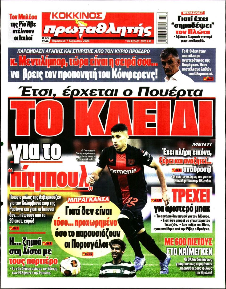 Πρωτοσέλιδο Εφημερίδας - Πρωταθλητής - 2026-08-07