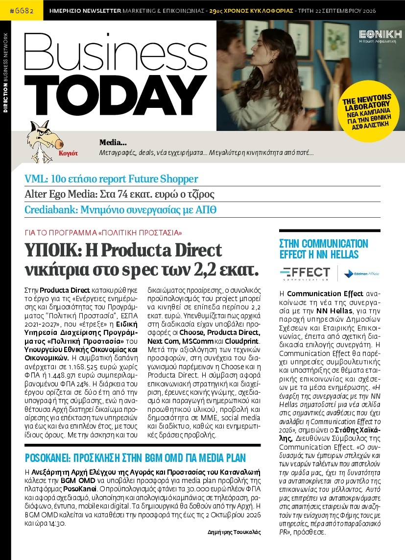 Πρωτοσέλιδο Εφημερίδας - BUSINESS TODAY - 2026-09-22