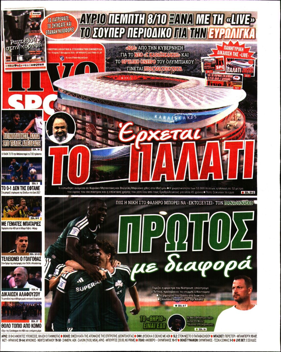 Πρωτοσέλιδο Εφημερίδας - LIVE SPORT - 2026-10-07