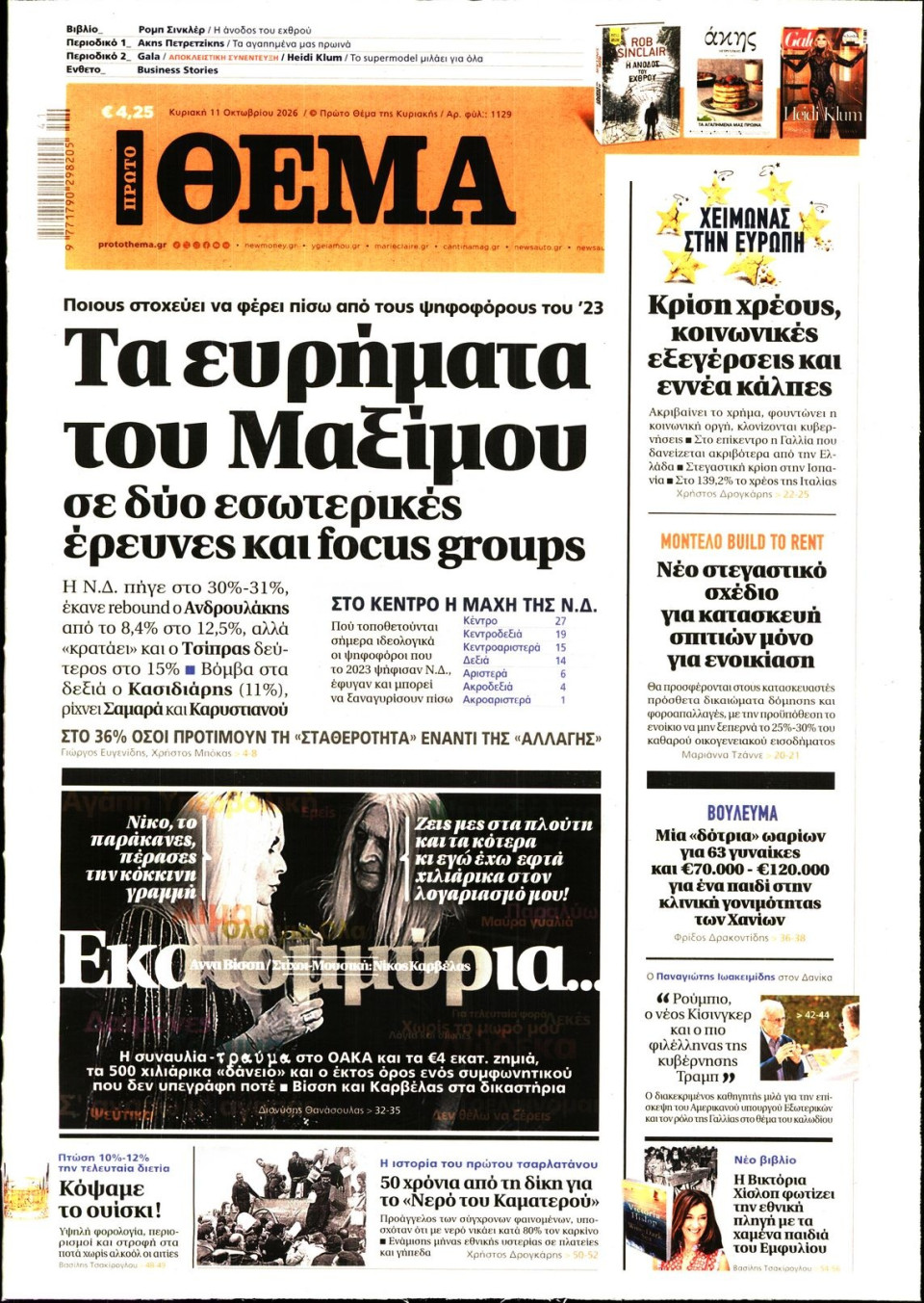 Πρωτοσέλιδο Εφημερίδας - Πρώτο Θέμα - 2026-10-11