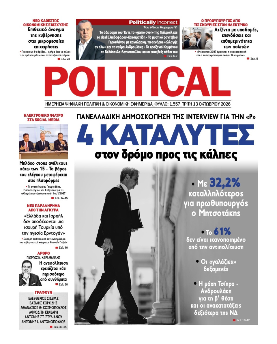 Πρωτοσέλιδο Εφημερίδας - Political - 2026-10-13