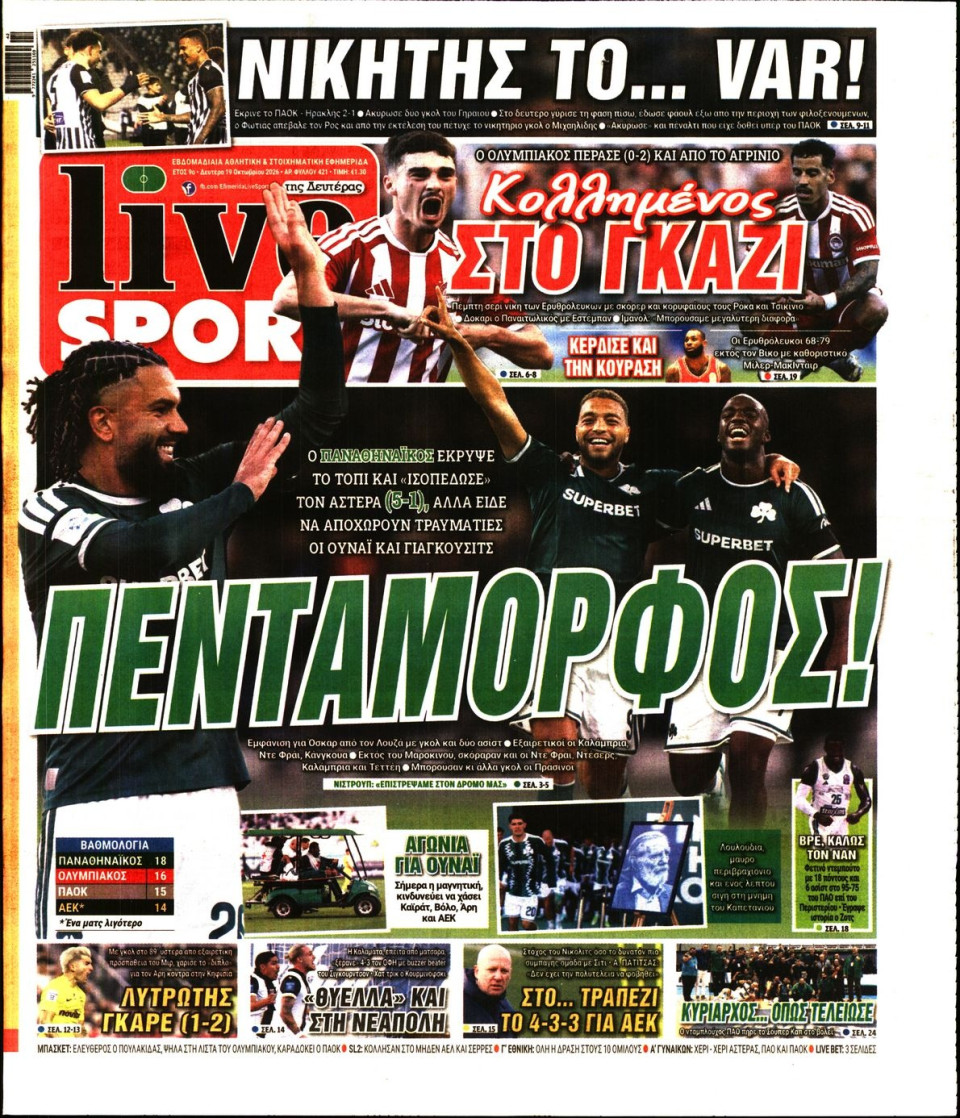 Πρωτοσέλιδο Εφημερίδας - LIVE SPORT - 2026-10-19